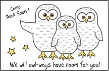 Sunday School Postcard We will owl-ways have room for you!