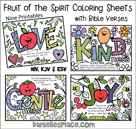 Fruit of the Spirit Coloring Sheets - Nine Coloring Doodle Coloring Sheets to Color for Children, NIV, KJV, ESV