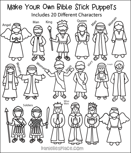 20 Bible Stick Puppets Black and White and Color Patterns