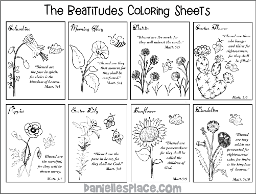 Beatitudes Coloring Sheets with Flower and Bee Theme