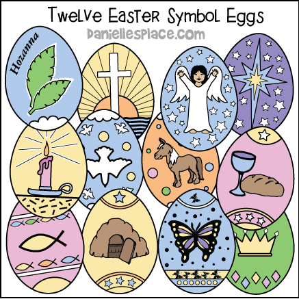 Twelve printable Easter Eggs with Easter Symbols