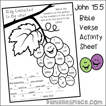 John 15:5 - I am the Vine Bible Verse Review Activity Sheet