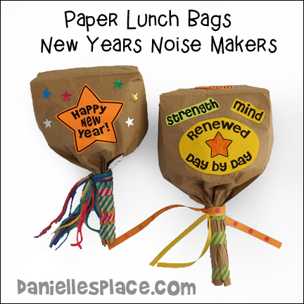 New Years Paper Lunch Bag Noise Makers Craft for Children