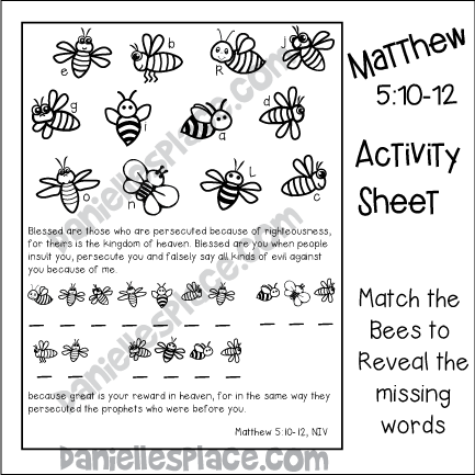 Beatitudes Matthew 5:10-12 Bible Verse Review Activity Sheet for children's Ministry