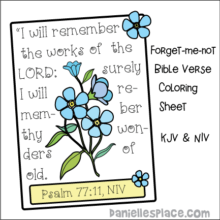 Forget-me-not Psalm 77:11 Bible Verse Coloring Sheet