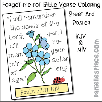 Forget-me-not Psalm 77:11 Bible Verse Coloring Sheet