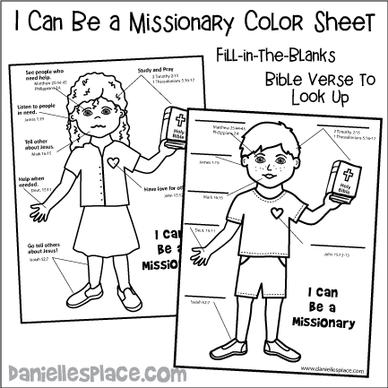 I Can be a Missionary Bible Activity Sheet with Bible Verses and Fill-in-the-blanks