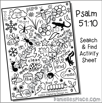 Psalm 51:10 Bible Verse Search And Find Activity Sheet