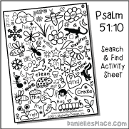 Psalm 51:10 Bible Verse Search and Find Activity Sheet for Children's Ministry