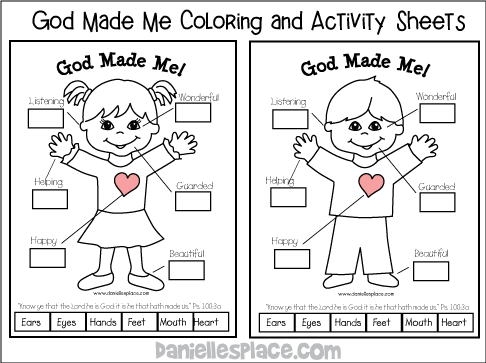 God Made Me Coloring and Activity Sheets for Children's Ministry - Creation of Man Bible Lesson