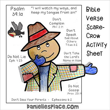 Scarecrow Activity and coloring sheet about Watching my Ways, Psalm 39:1