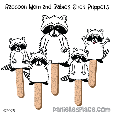 Raccoon Stick Puppets - Mother and Baby Stick Puppets