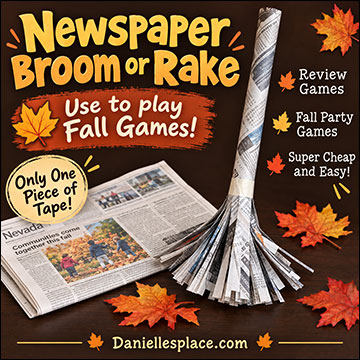 How to Make a Newspaper Rake with One Piece of Tape to use for Fall Games from www.daniellesplace where learning is fun!