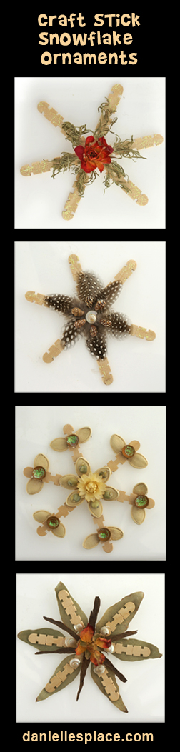 Craft Stick Snowflake Christmas Ornaments made from Natural Items www.daniellesplace.com