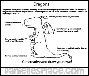 Dragon Coloring Sheet with Facts aboiut Dragons www.daniellesplace.com