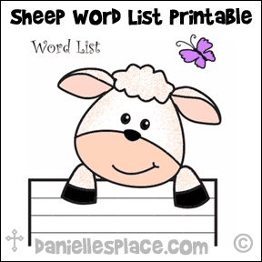 Sheep Word List Printout from www.daniellesplace.com