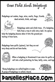 Hedgehog Printable Fact Sheet www.daniellesplace.com