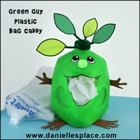 Green Guy Plastic Grocery Bag Caddy milk Jug Recycle Craft for Earth Day from www.daniellesplace.com