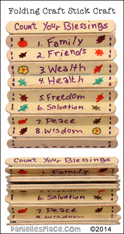 "Count Your Blessing" Folding Craft Stick Thanksgiving Craft from www.daniellesplace.com - copyright 2014