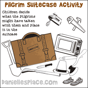 Pilgrim suitcase activity sheet for Thanksgiving from www.daniellesplace.com