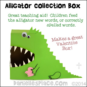 Alligator Crocodile Craft - Use as a teaching aid or as a Valentine's Day Box from www.daniellesplace.com