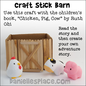 Craft Stick Barn Craft, creative writing, imaginative play activity from www.daniellesplace.com