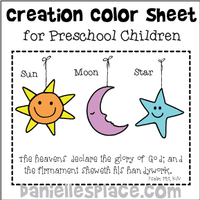 God Created the Sun, Moon, and Stars Coloring Sheet from www.daniellesplace.com