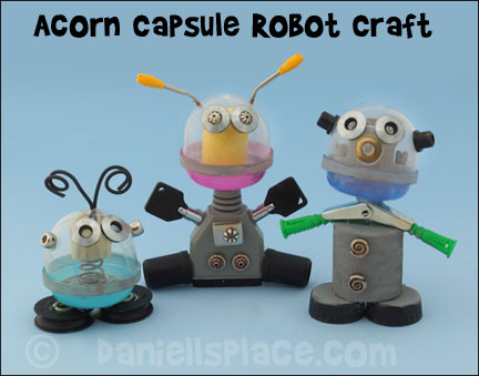 Robot Craft Made with Acorn Capsules for Children from www.daniellesplace.com 2015