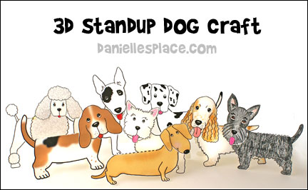 Dog Paper Craft for Children - 3D Paper Standup Dog Crafts from www.daniellesplace.com