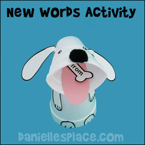 New Words Learning Activity using a Paper Cup Dog Craft from www.daniellesplace.com