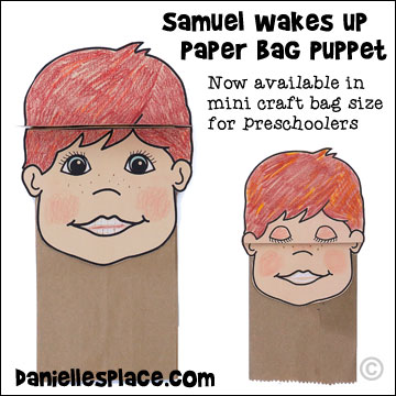 Samuel Paper Bag Puppet Craft for Children. This craft comes in two sizes: the regular sized lunch bag size and mini paper treat bags for preschoolers.