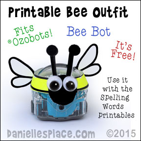 Free Printable Bee Outfit for your Ozobot.  Use it with printable spelling games on Daniellesplace.com - www.daniellesplace.com