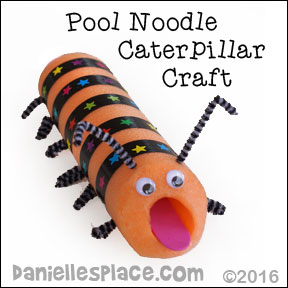 Pool Noodle Caterpillar Craft from www.daniellesplace.com - Copyright 2016