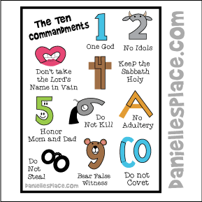 The Ten Commandments Numbers Coloring Sheet