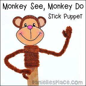 Monkey See, Monkey Do Stick Puppet Craft for Children 