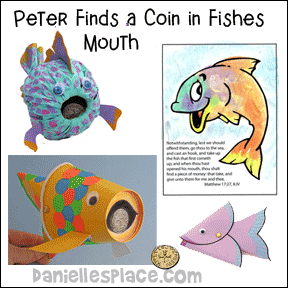 Peter finds a coin in the mouth of a fish Bible craft for Children's Ministry from www.daniellesplace.com