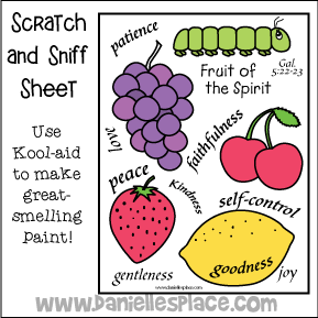 Fruit of the Spirit Craft - Scratch And Sniff Fruit of the Spirit Bible Craft for Sunday School - Great Preschool and Elementary Craft from www.daniellesplace.com