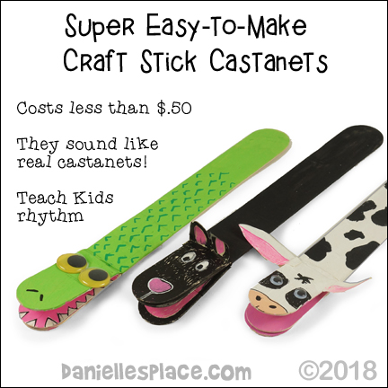 Easy Craft Stick Castanets or Clappers from www.daniellesplace.com
