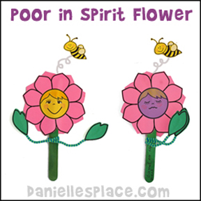 Flower Puppet Craft - The flower has a happy face on one side and a praying humble face on the other. This craft goes along with the Beatitude Bible lessons on www.daniellesplace.com
