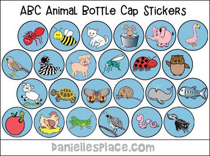 ABC, animal bottle cap stickers