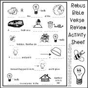 Matthew 5:14-15 Bible Verse Rebus Activity sheet