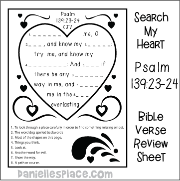 Psalm 139:23-24 Bible Verse Activity Sheet