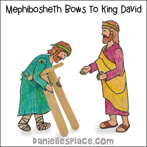 Mephibosheth bows to King David Bible Stick Puppets