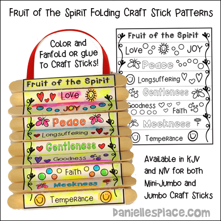 Fruit of the Spirit Folding Craft Stick Printable Patterns in KJV and NIV for Jumbo and Mini-jumbo craft sticks