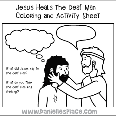 Jesus Heals the Deaf Man Coloring and Activity Sheet 
