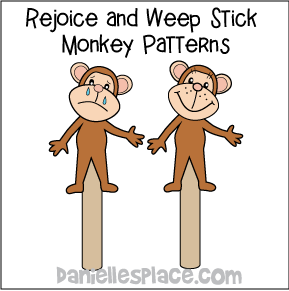 Monkey Rejoice and Weep Stick Puppets