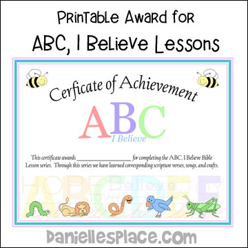 ABC I Believe Bible Lesson Certificate