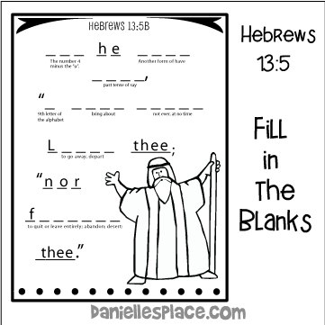 Hebrews 13:5 Fill in the Blank Activity Sheet