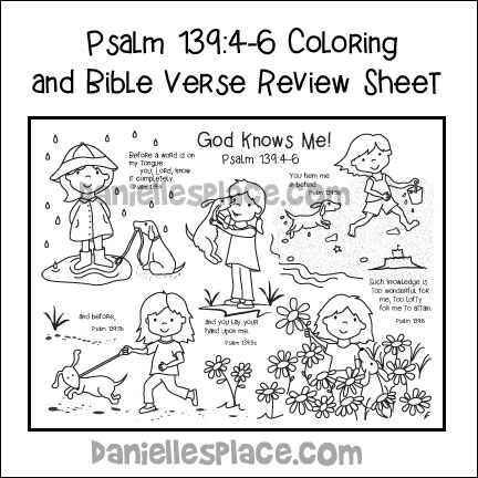 Go Knows Me - Psalm 139:4-6 Coloring Sheet with complete Bible verse in both kJV and NIV