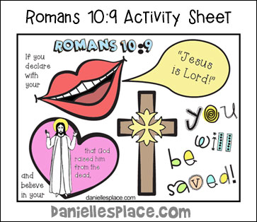 Roman 10:9 Bible Verse Review and Activity Sheet